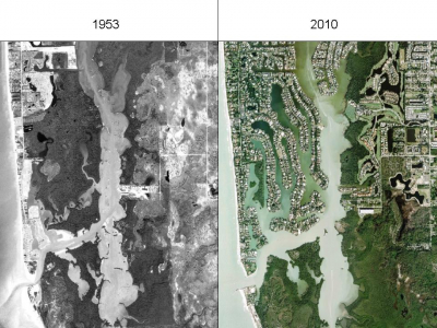 Naples Bay historical aerial 1953 and 2010