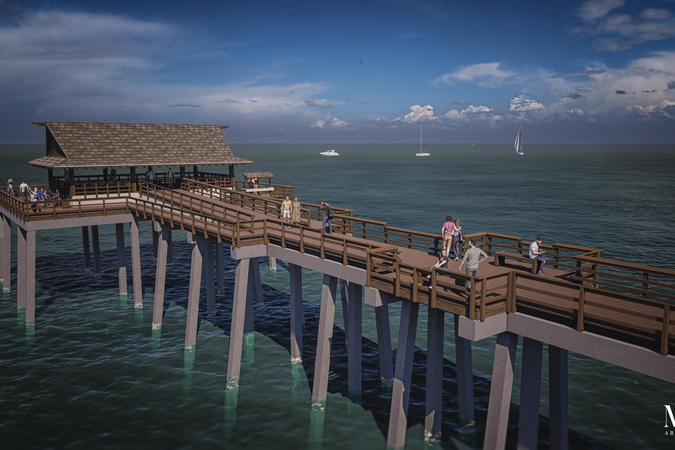 Naples Pier - Overhead View of End Pavilion and Ramp